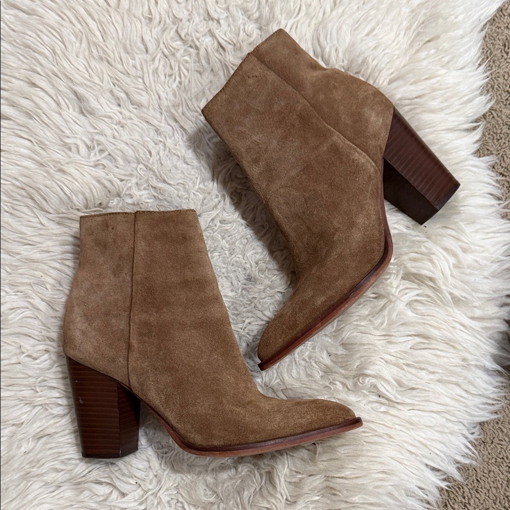 Sam Edelman Boots Size 9 Blake Suede Leather Bootie‎ Brown Chunky Stacked Heel